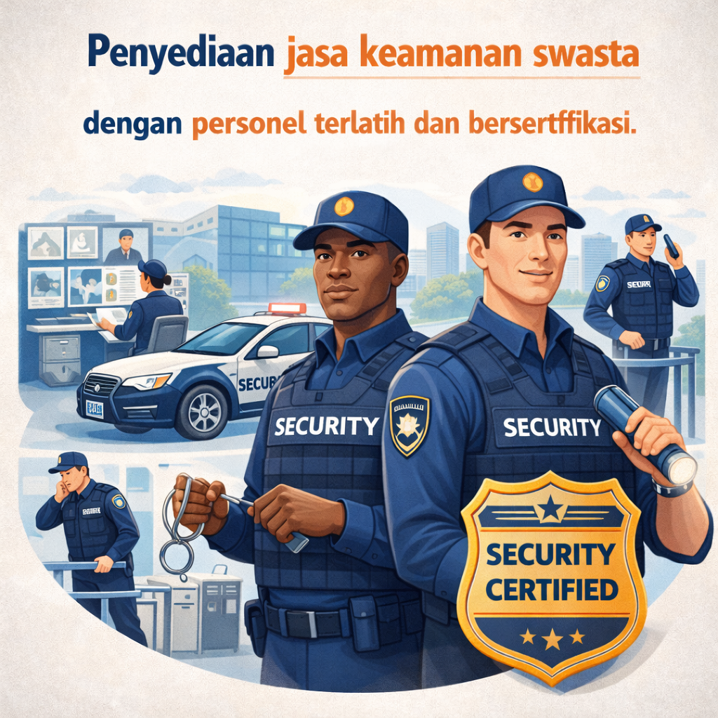 Penyediaan jasa keamanan swasta dengan personel terlatih dan bersertifikasi.